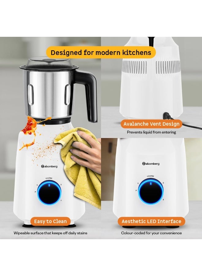 Atomberg Yulia 750 Watt Mixer Grinder | 4 Multipurpose Jars including Chopper Jar | Coarse Mode for Silbatta-like Textures | Powerful Intelligent Motor | Advanced Safety Features | Snow White - Image 5